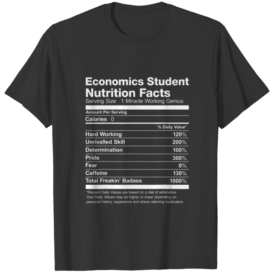 Economics Student Nutrition Facts List Funny T-shirt