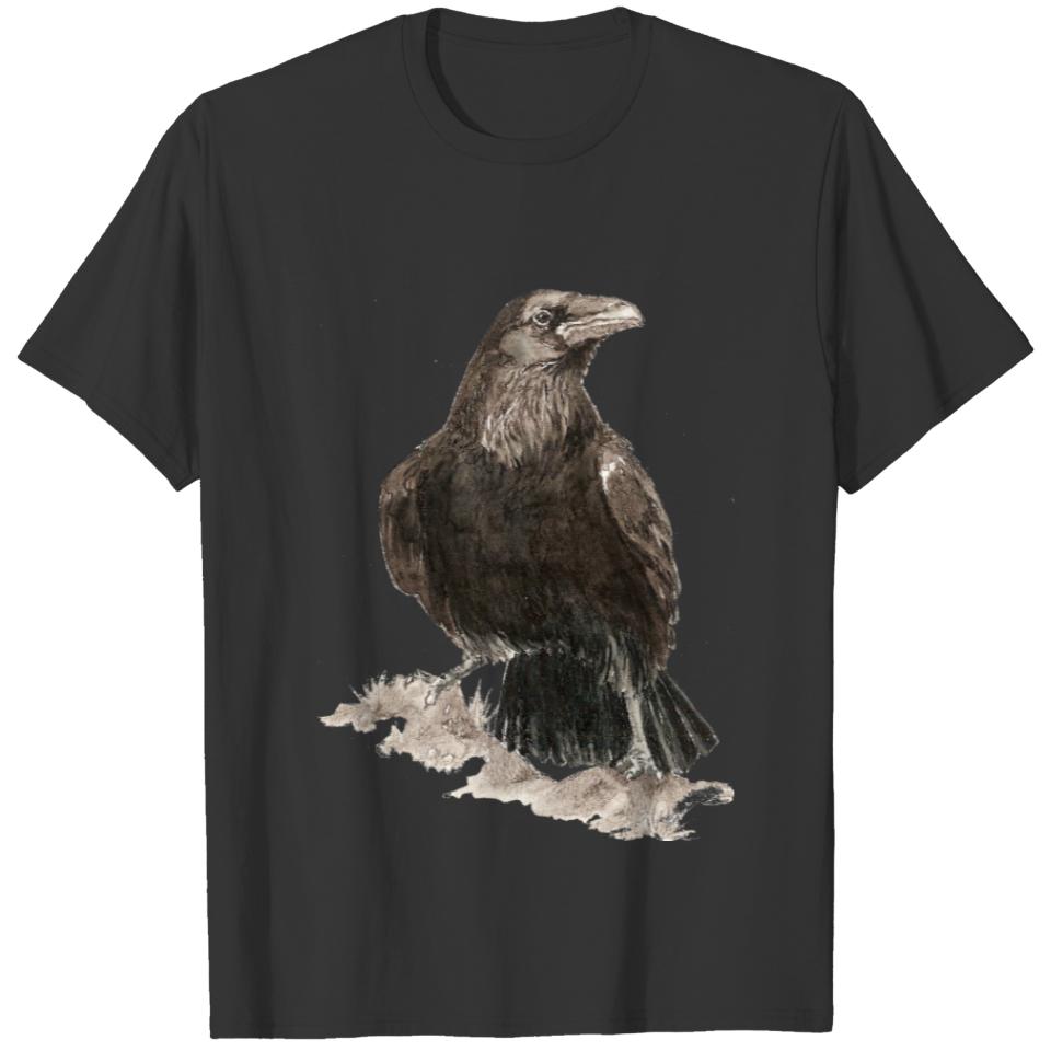 Watercolor Raven Bird Nature Art T-shirt