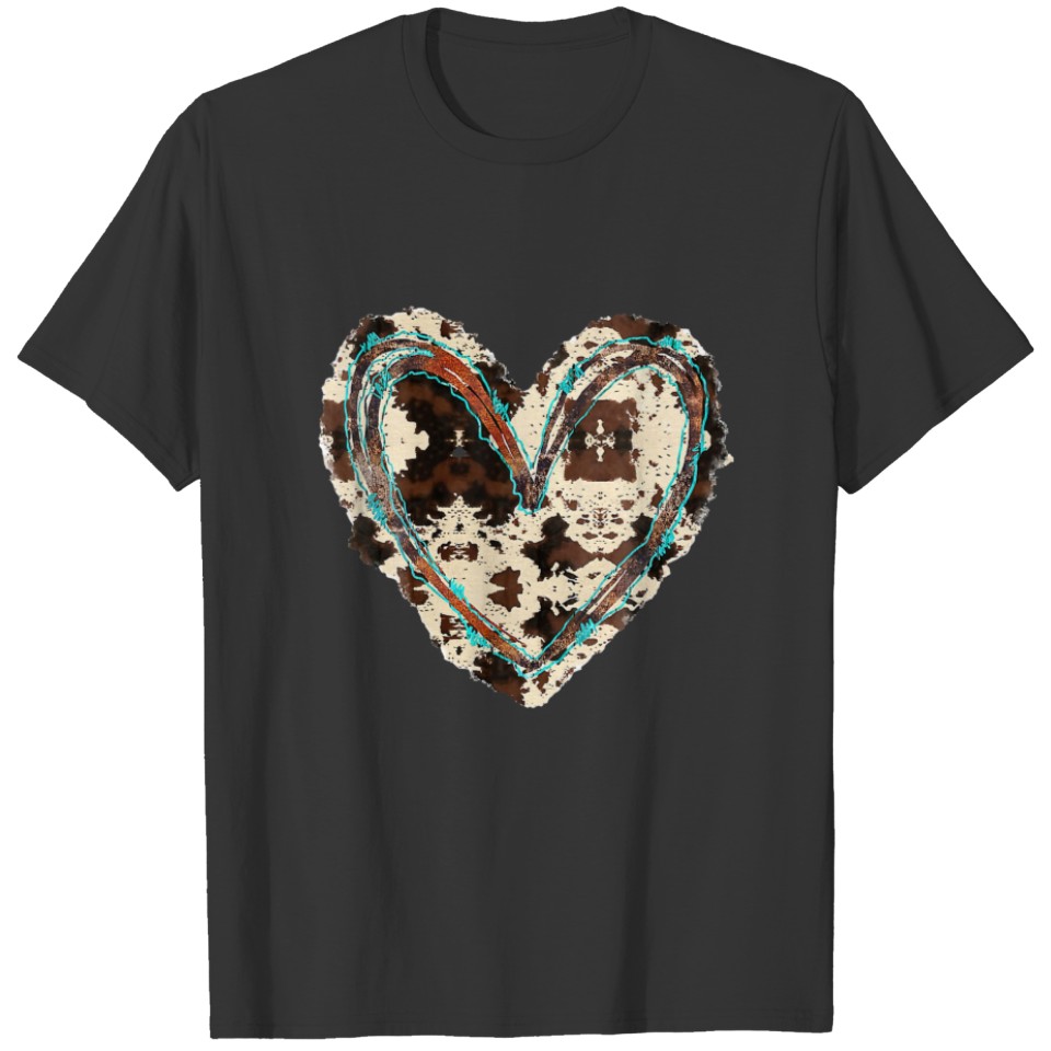 Western Southern Cowhide Leopard Heart Cowgirl Cou T-shirt