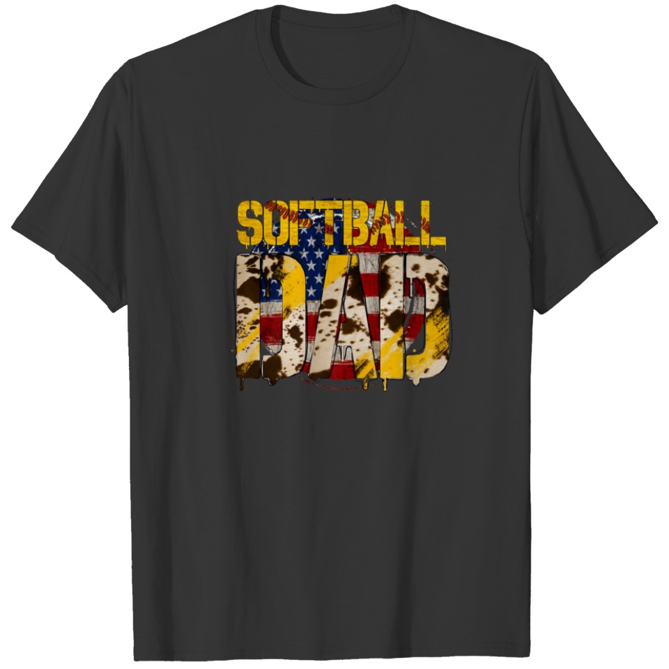 Softball Dad Cowhide American Flag 4Th Of July Fat T-shirt