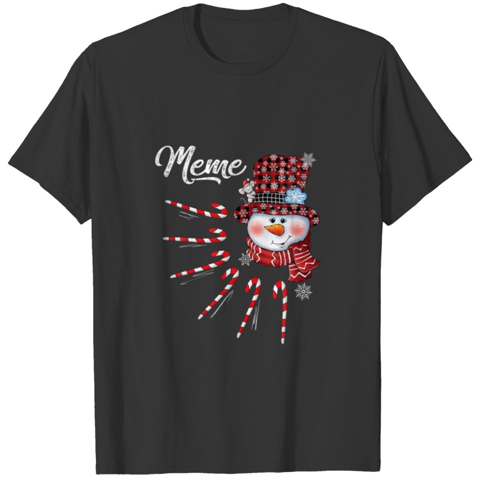 Meme Snowman Candy Cane Christmas Red Plaid Hat T-shirt