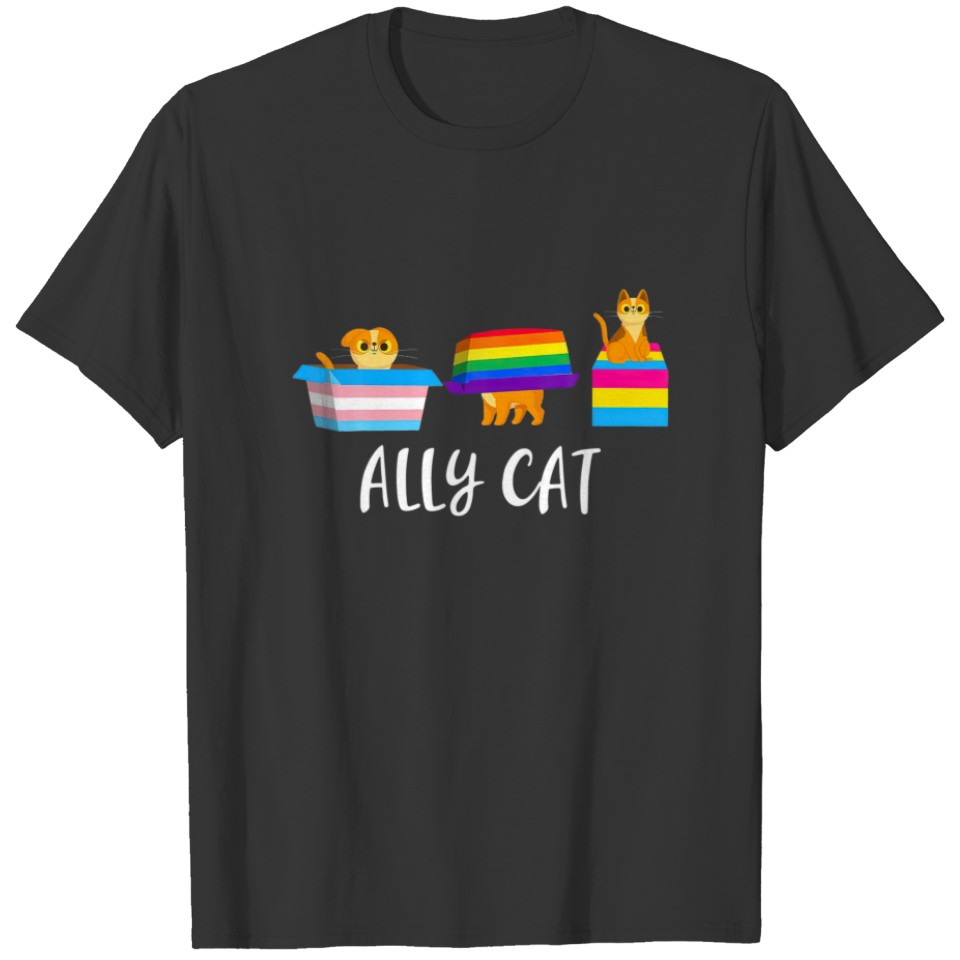 Ally Cat LGBT Gay Rainbow Pride Flag Boys Men T-shirt