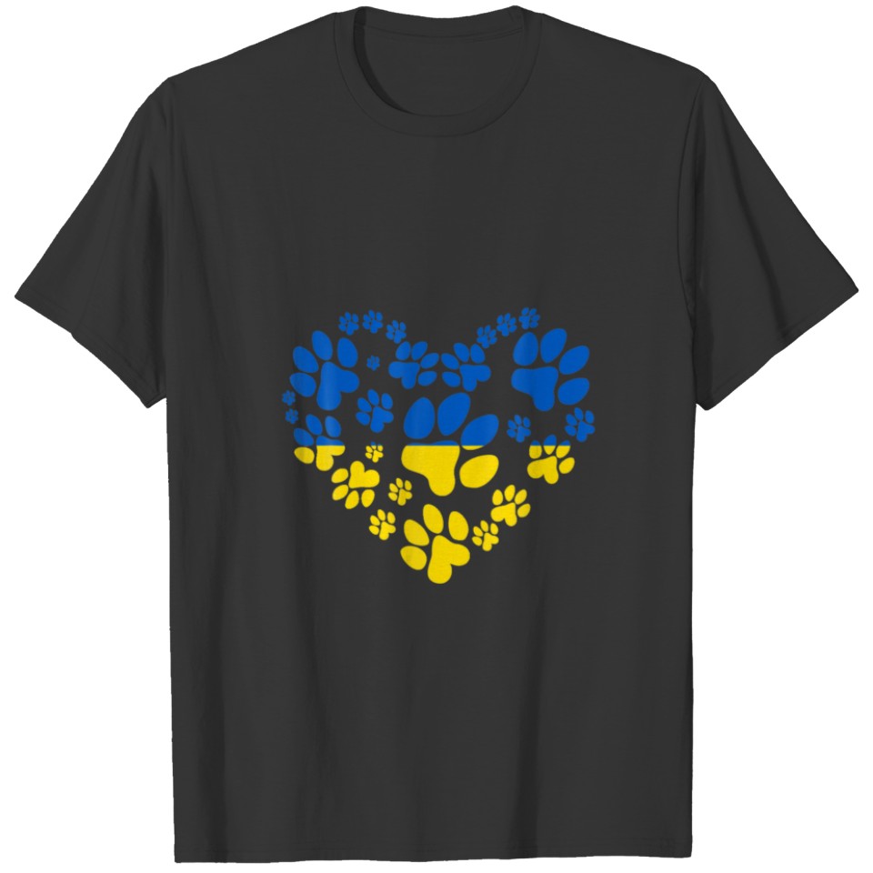 Funny Support Ukraine Heart Ukrainian Flag Dog Paw T-shirt