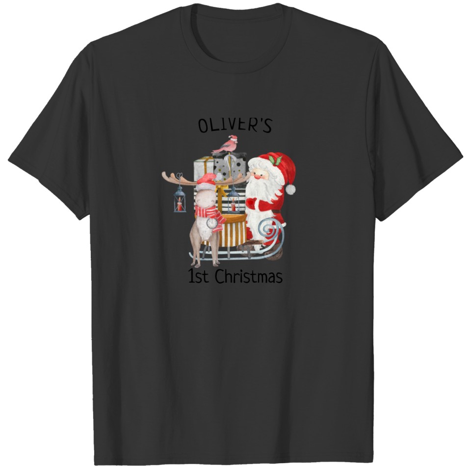 Baby 1st Christmas Santa and Reindeer with Sleigh T-shirt