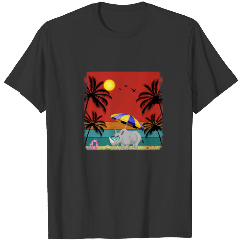 Beach Coconut Tree Retro Graphic Hippo Lover Summe T-shirt
