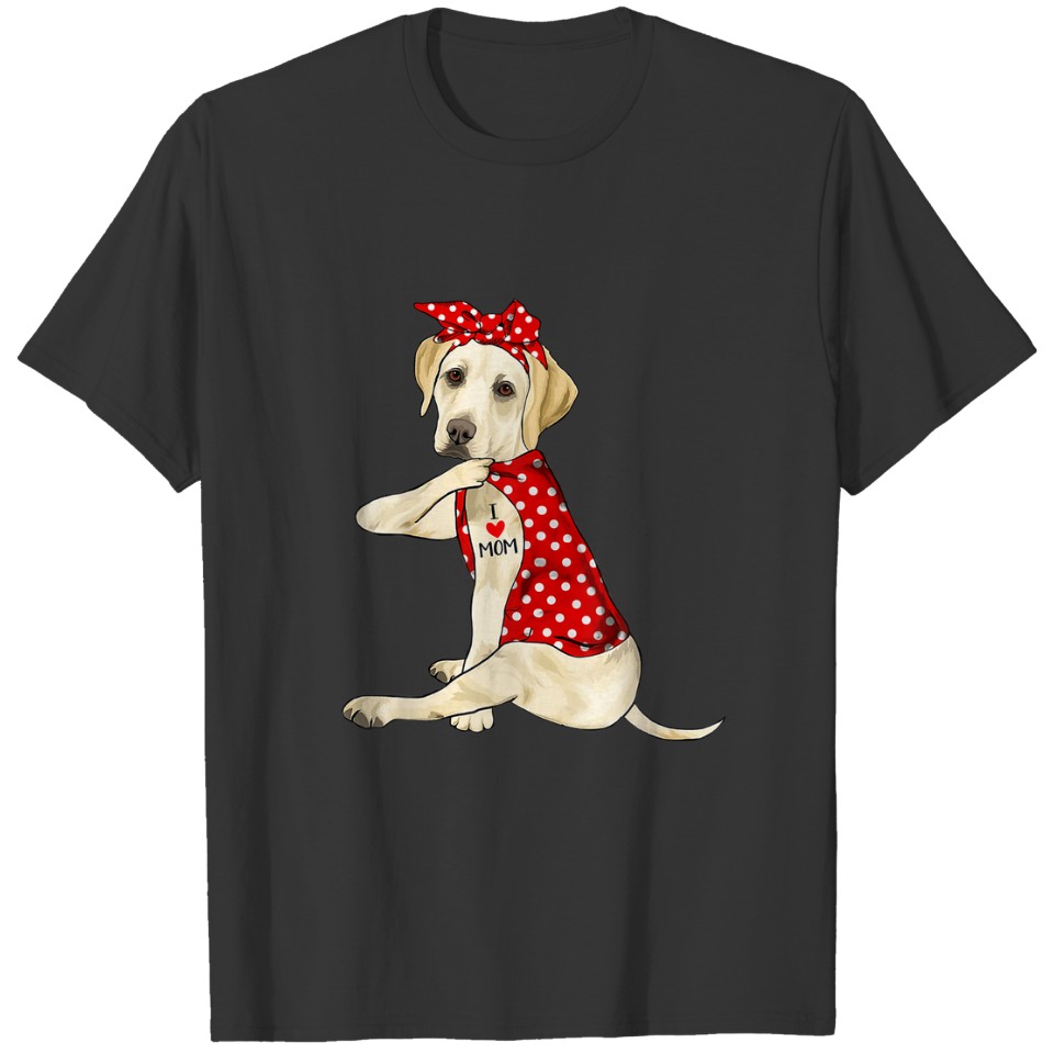 I Love Mom Tattoo Funny Labrador Dog Wearing Banda T-shirt