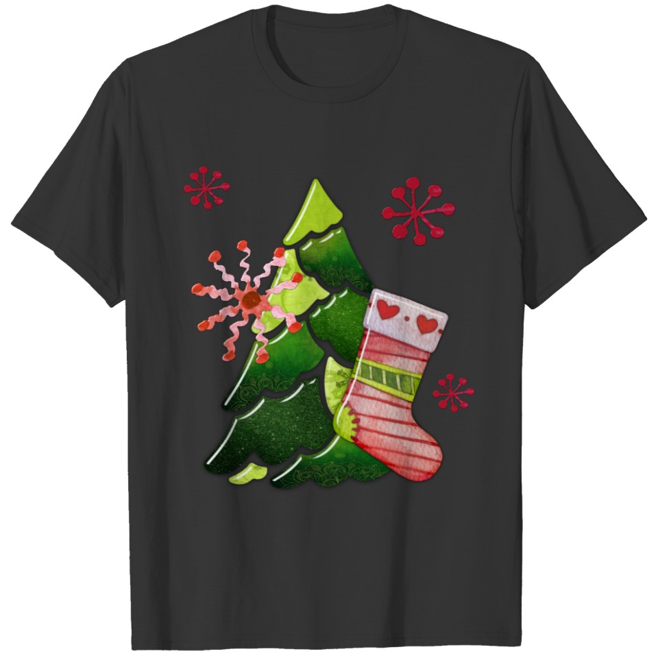 Christmas Tree and Stocking Whimsey T-shirt
