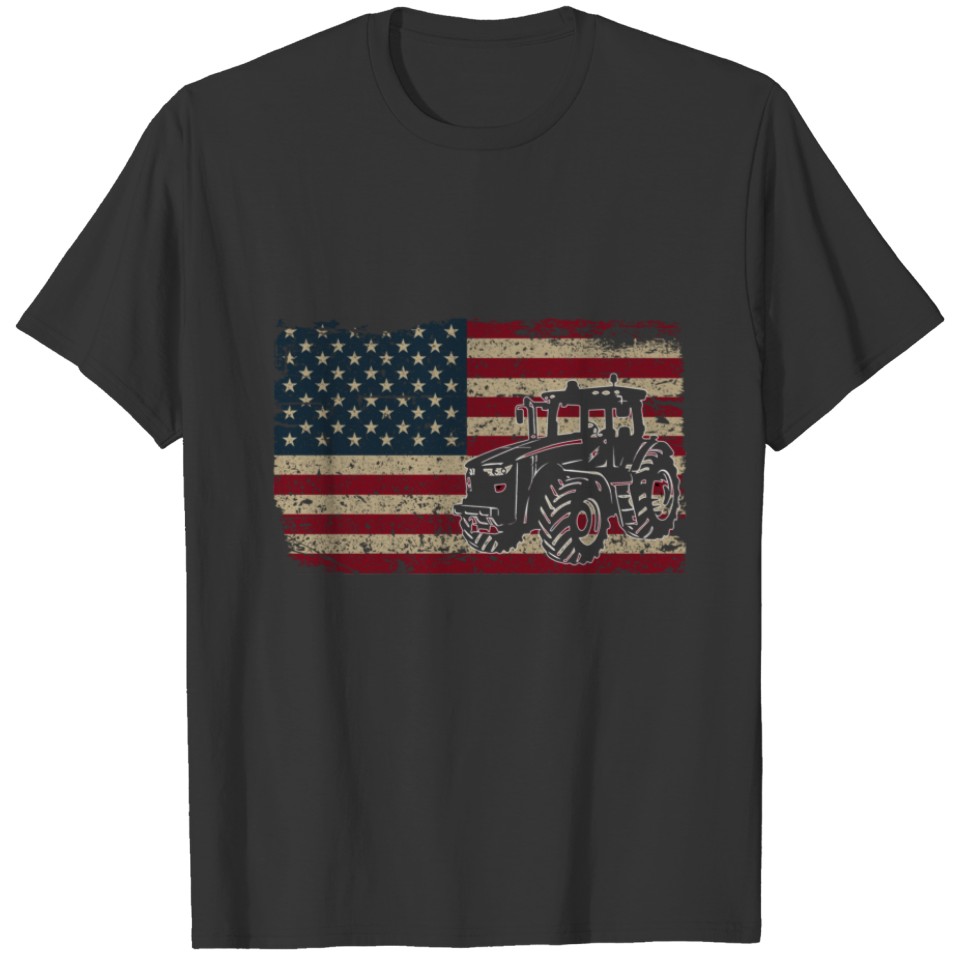 Farm Tractors America Flag I Patriotic Farming T-shirt