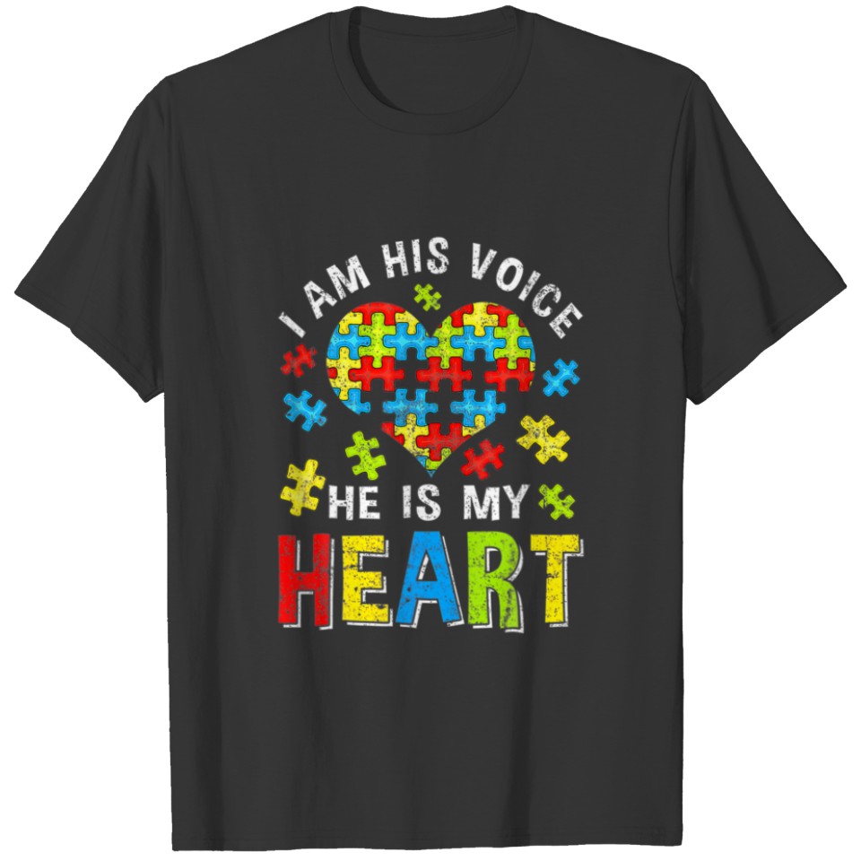 Distressed I Am His Voice He Is My Heart Autism Aw T-shirt