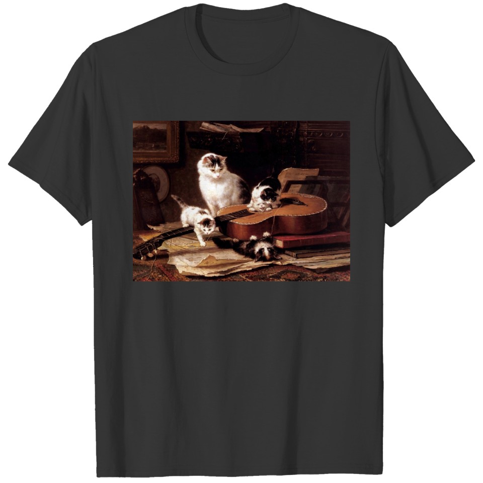Kittens cat playing with guitar naughty cute T-shirt