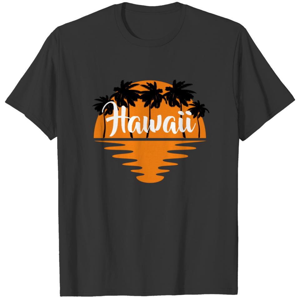 Retro Orange Sunset Tropical Palm Trees Typography T-shirt