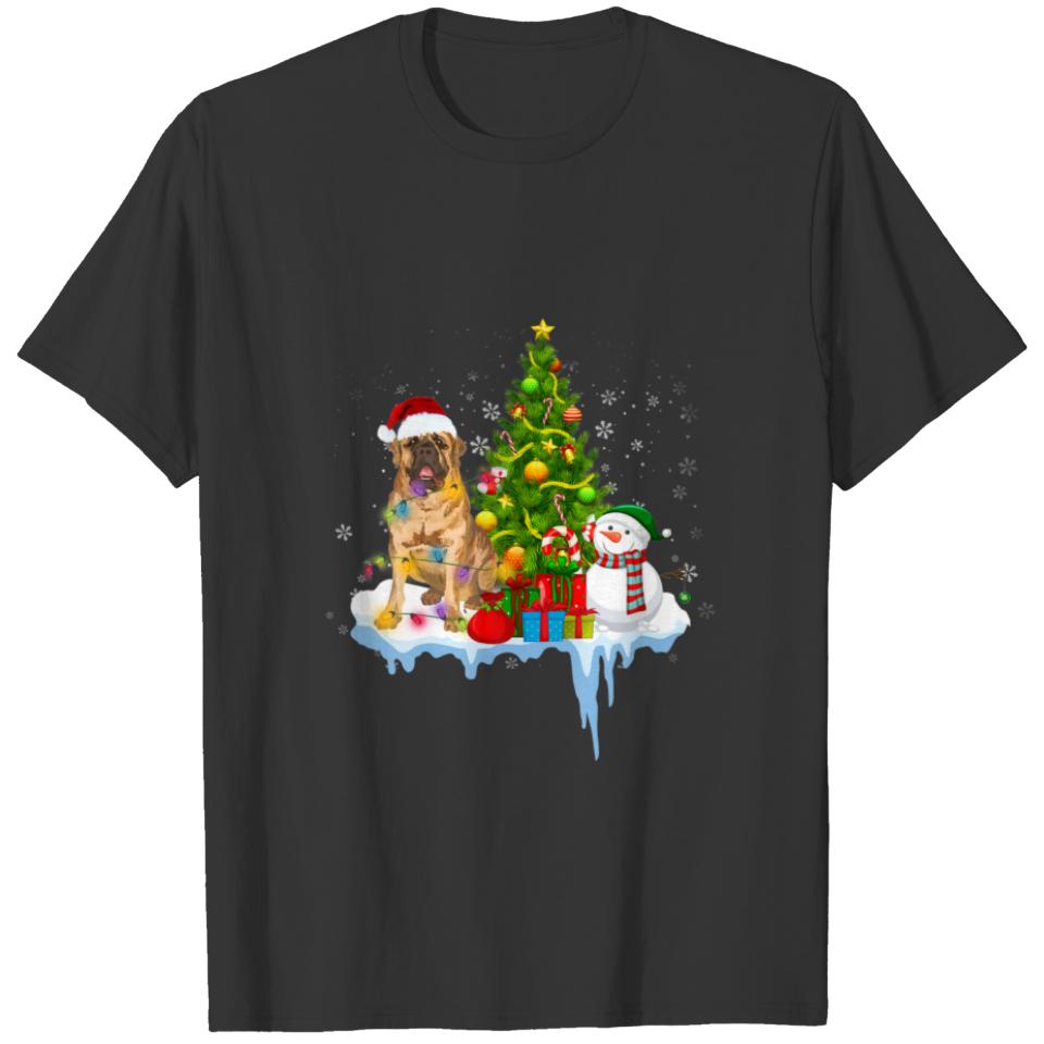 Mastiff Costume Santa Lights Hat In Snow Xmas Gift T-shirt