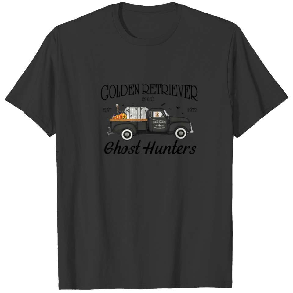 Funny Golden Retriever Ghost Hunting Truck Hallowe T-shirt