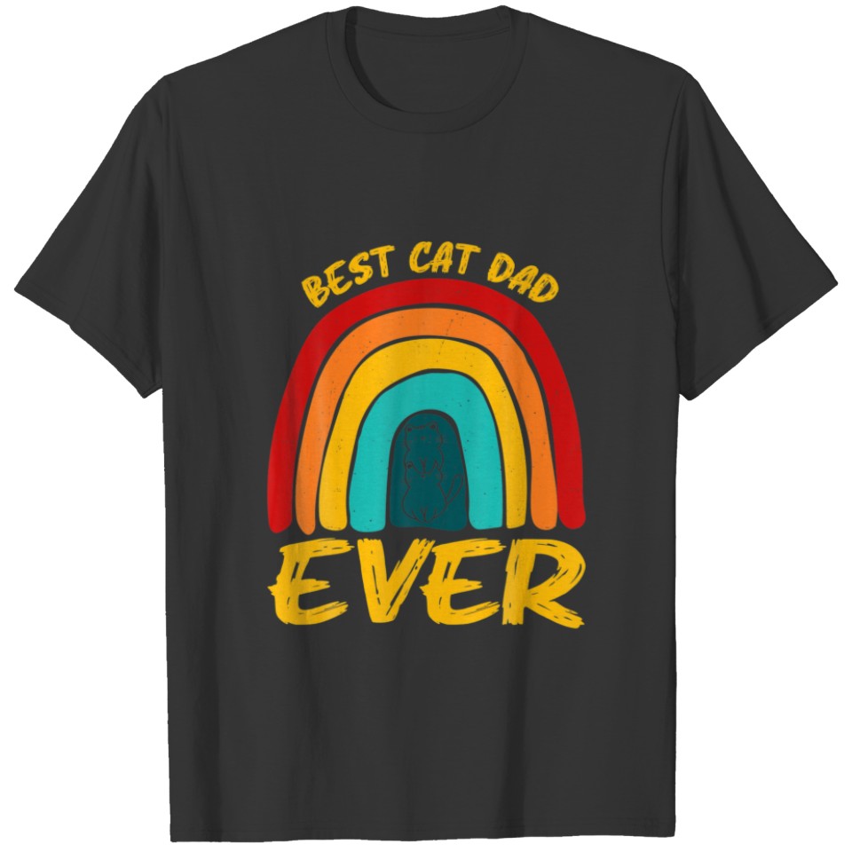 Funny Vintage Rainbow Best Cat Dad Ever Cat T-shirt