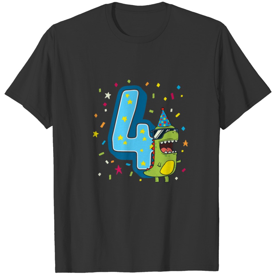 4th Birthday Dino - Four Years Old Boy T Rex Gift T-shirt