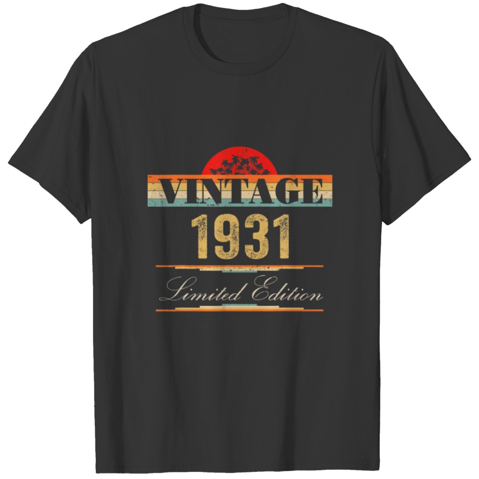 Vintage 1931 91 Years Old Bday Men Women 91St Birt T-shirt