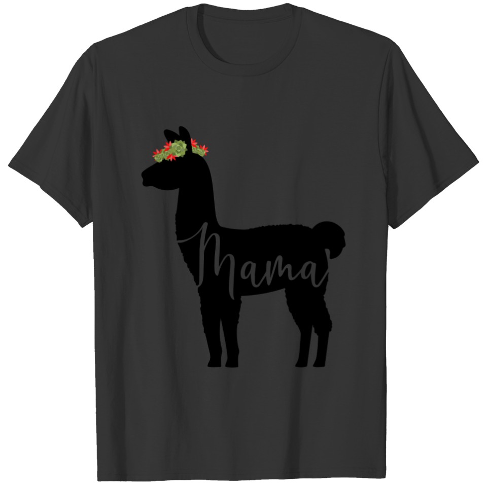 Mama Llama Black Succulent Floral Crown T-shirt