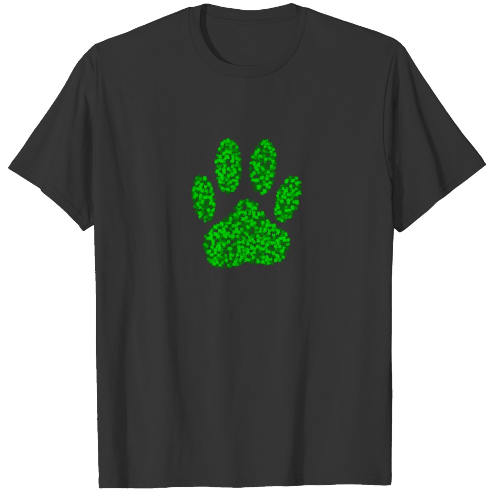Green Foliage Dog Paw Print T-shirt