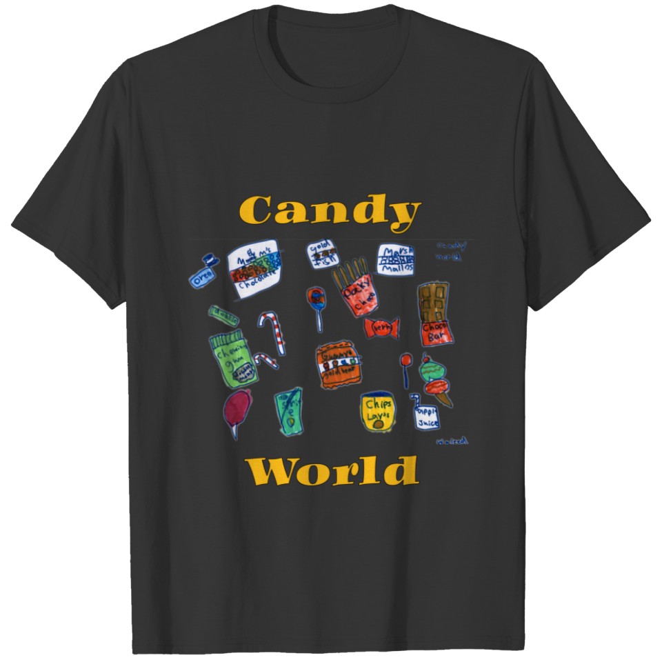 Cute Candy World Sweet Drawing by Waleed Kids Art T-shirt