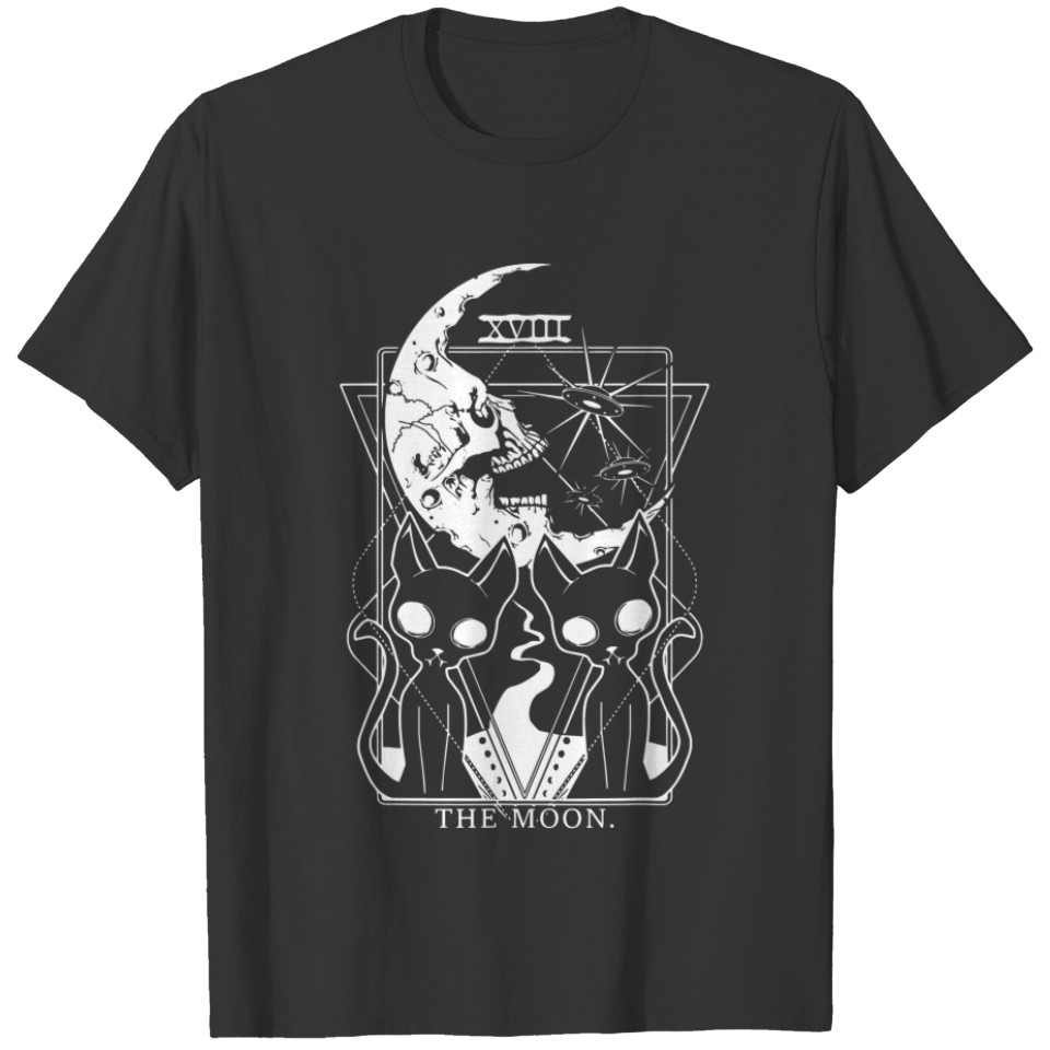Tarot Card Crescent Moon And Cat Alien Graphic T-S T-shirt