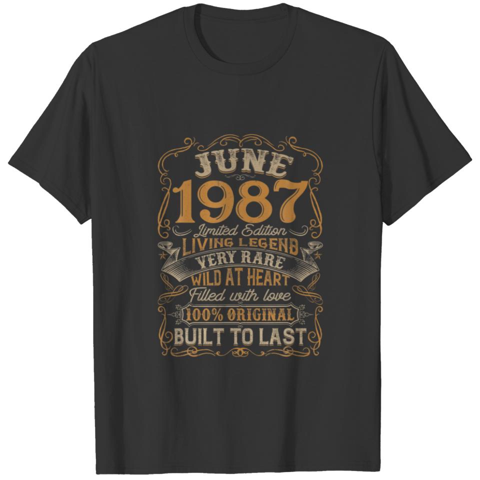 Vintage June 1987 34 Years Born In 1987 34Th Bday T-shirt