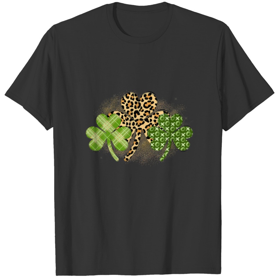 St. Patrick's Day Clover Leopard Plaid T-shirt