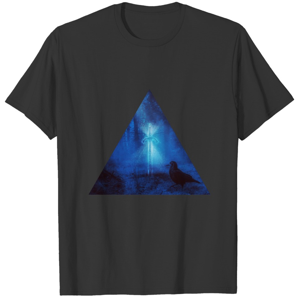 Mysterious night forest and magic sword with crow T-shirt