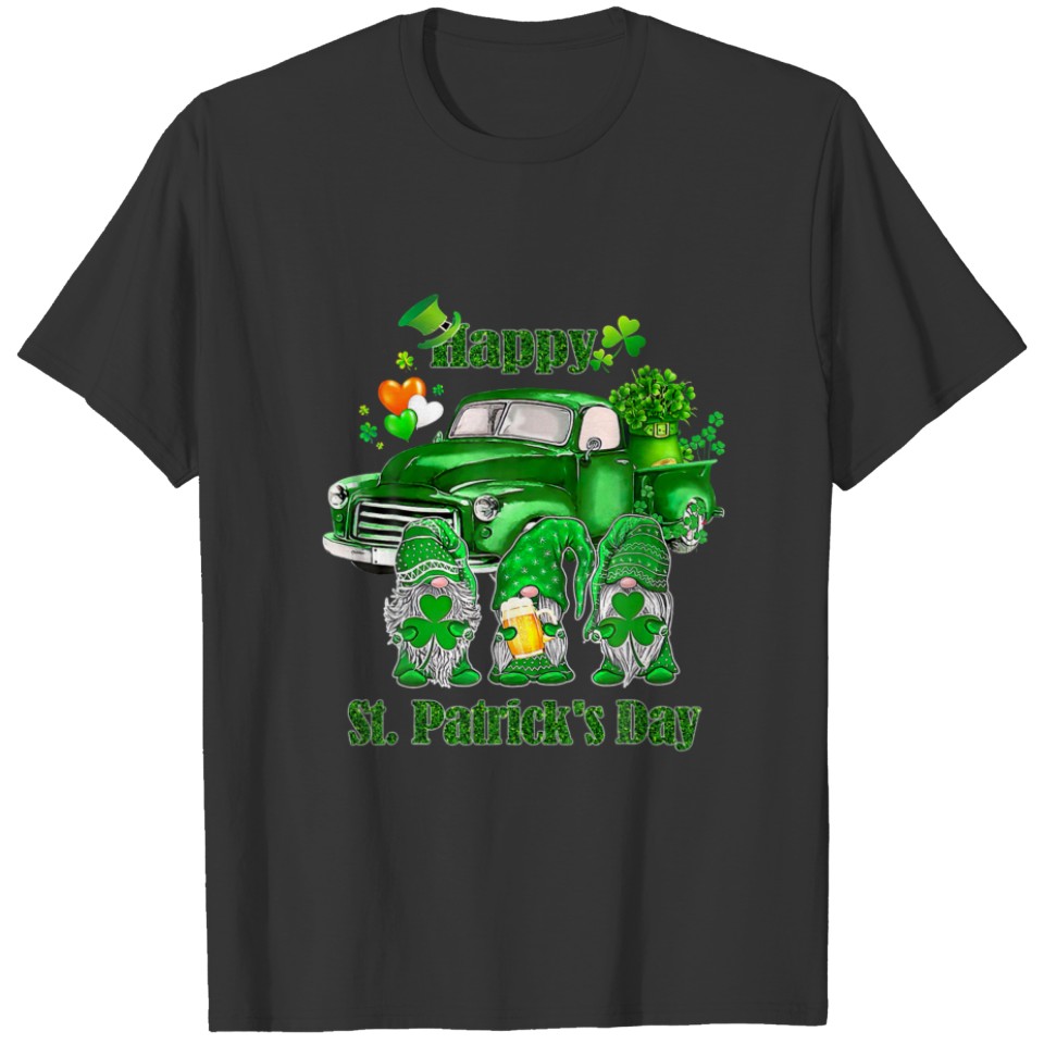 Cute Lucky Gnome Truck Happy St Patricks Day Famil T-shirt