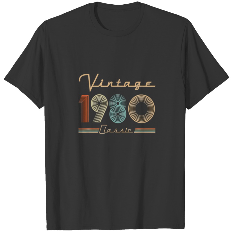 Vintage 1980 Retro Classic Birthday Men Women Gift T-shirt