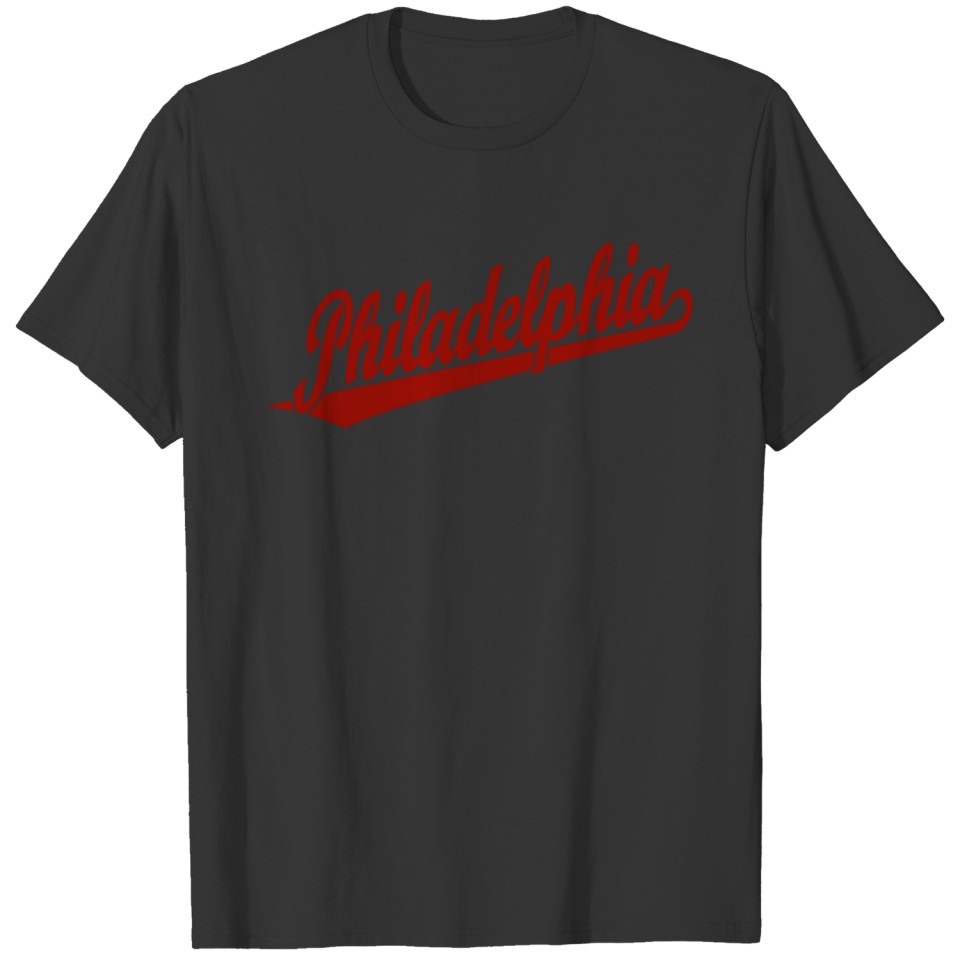 Philadelphia script logo in red T-shirt