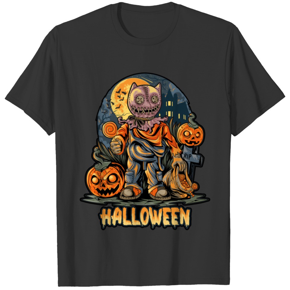 Spooky Halloween Scarecrow Trick-or-Treater T-shirt