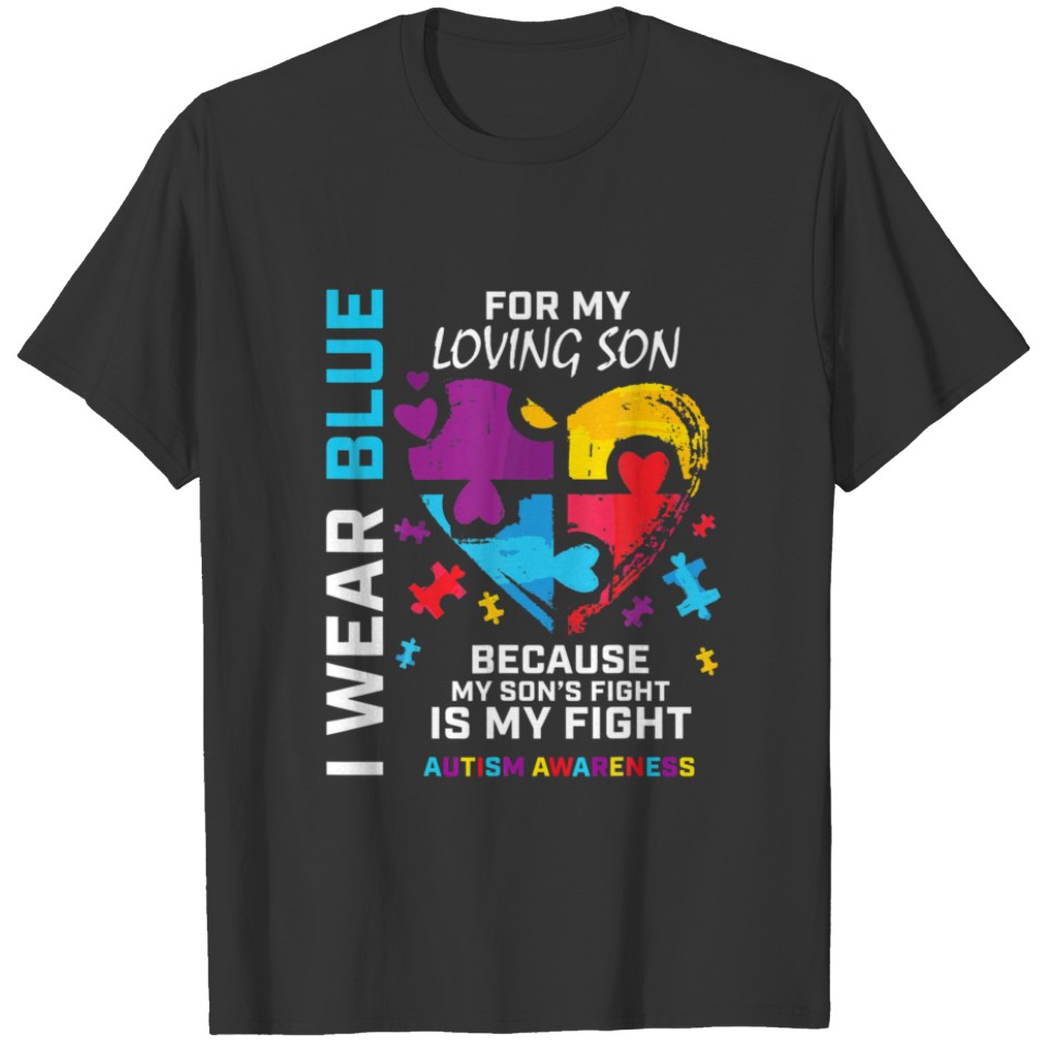 Mom Dad Heart Puzzle I Wear Blue For My Son Autism T-shirt