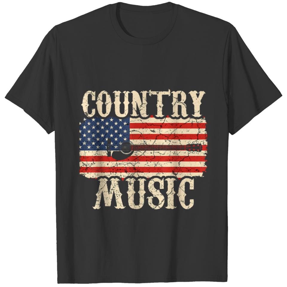 Country Music Guitar American Flag Gift T-shirt
