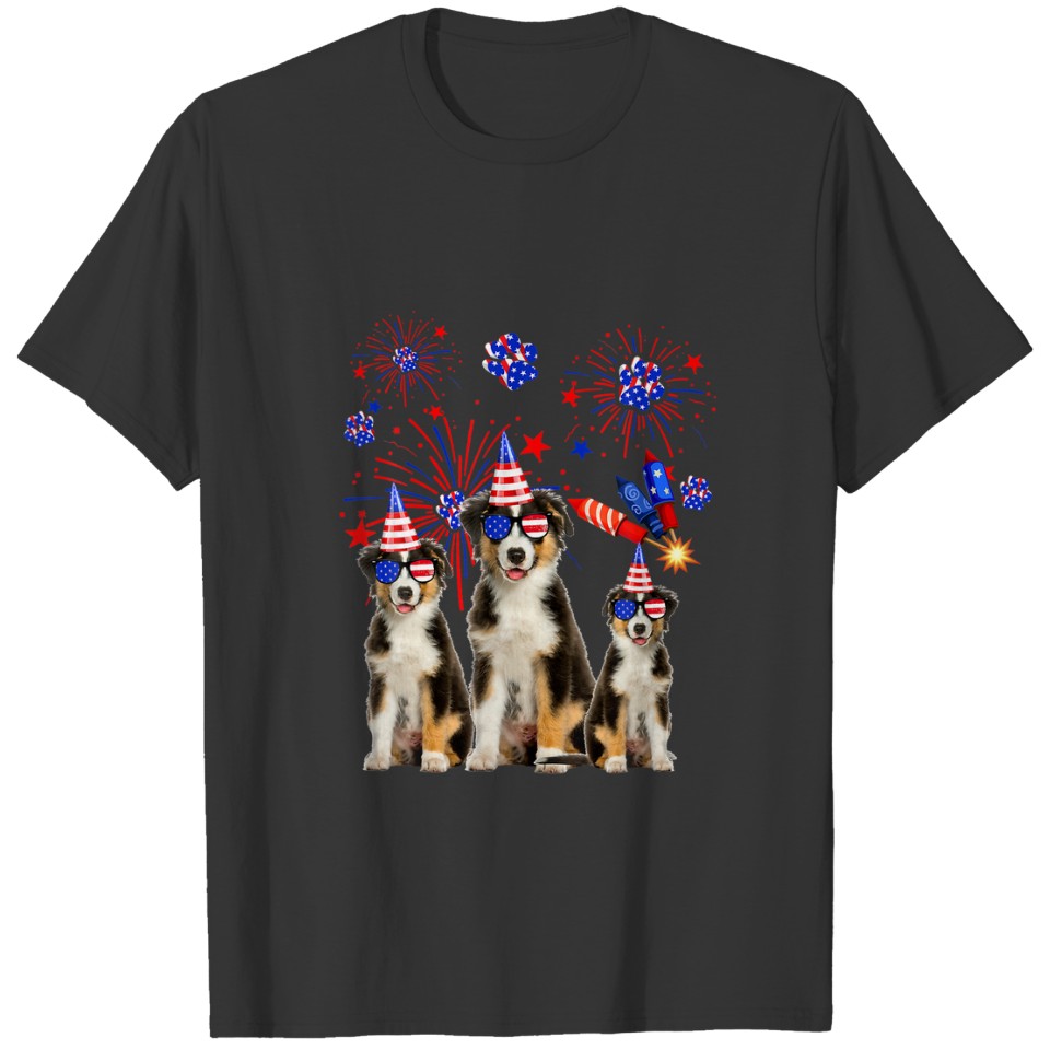 Funny Australian Shepherd Dogs American Flag 4Th O T-shirt