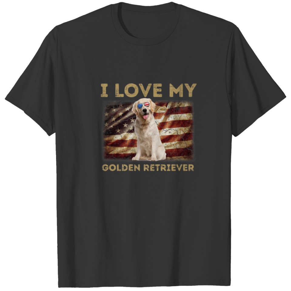 I Love My Golden Retriever Dad Mom American Flag T-shirt