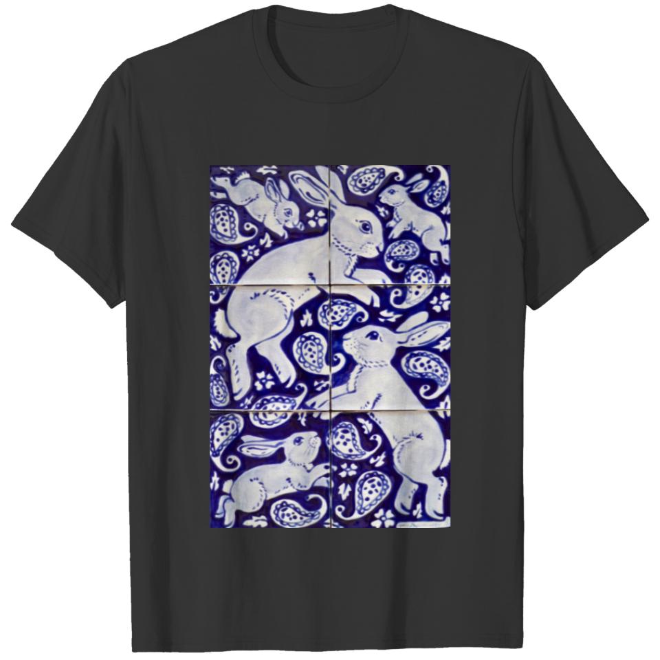 Blue & White Paisley Bunny Rabbit Women's T T-shirt