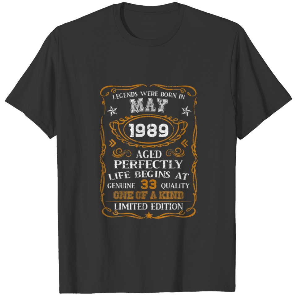 May 1989 33Th Birthday Gifts 1989 Year Old T-shirt