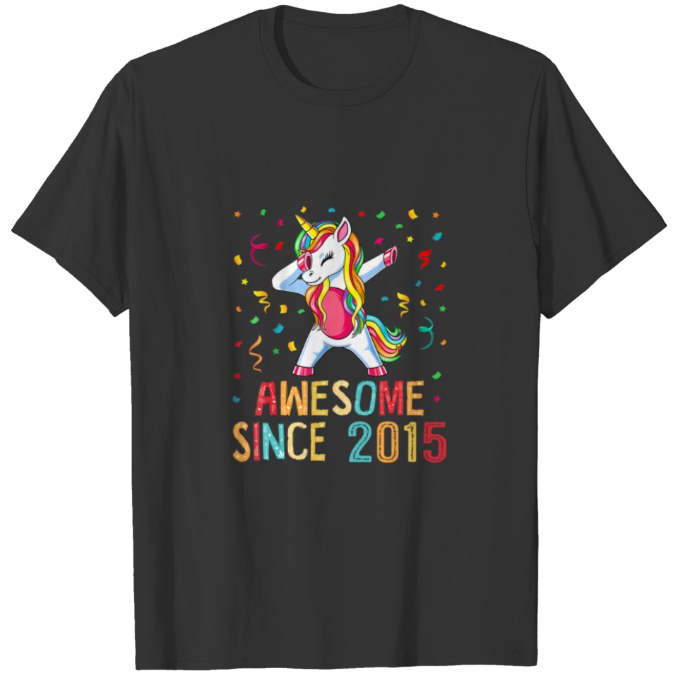 7Th Birthday Unicorn Dabbing Floral Heart Awesome T-shirt