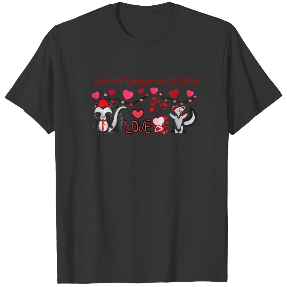 Happy Valentine's day cute skunks red pink hearts T-shirt