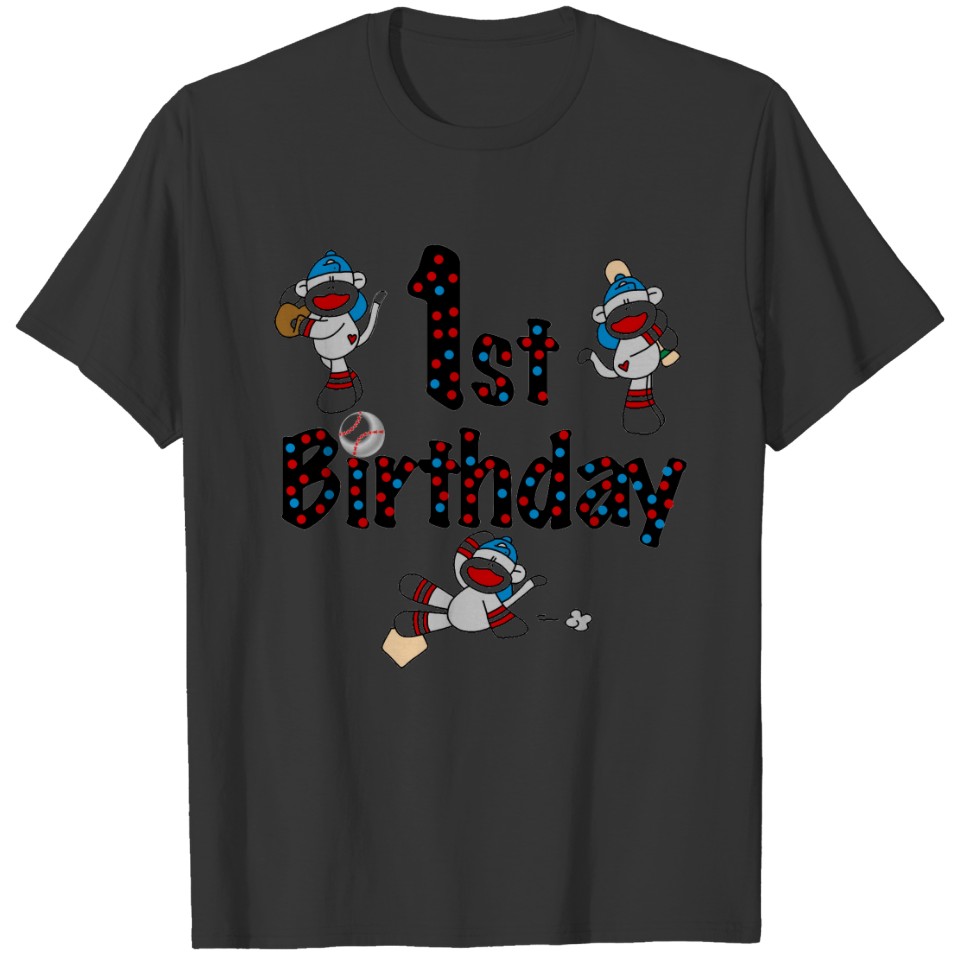 Sock Monkey Baseball 1st Birthday T-shirt
