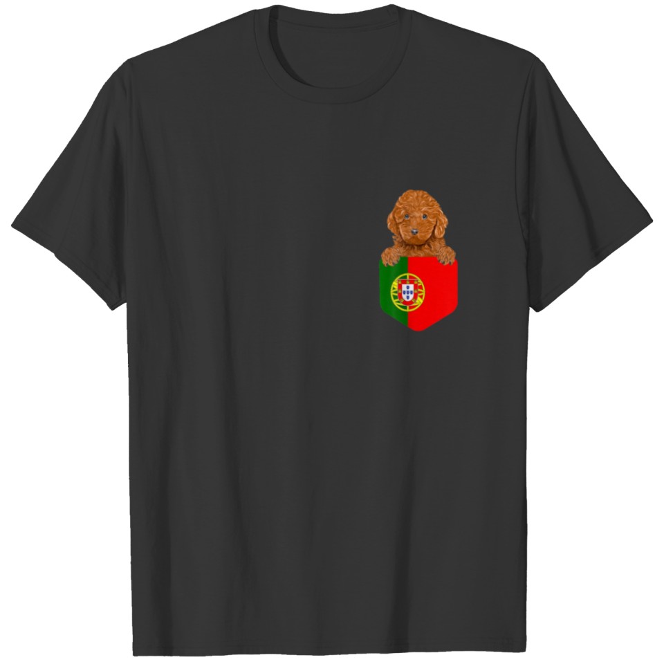 Portugal Flag Brown Poodle Dog In Pocket T-shirt