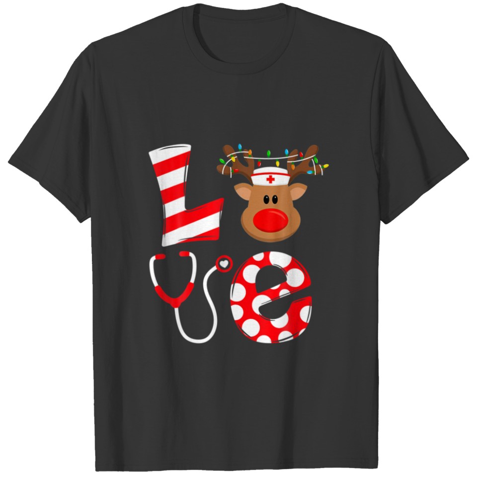 Love Nurse -Christmas Nurse Santa Reindeer T-shirt
