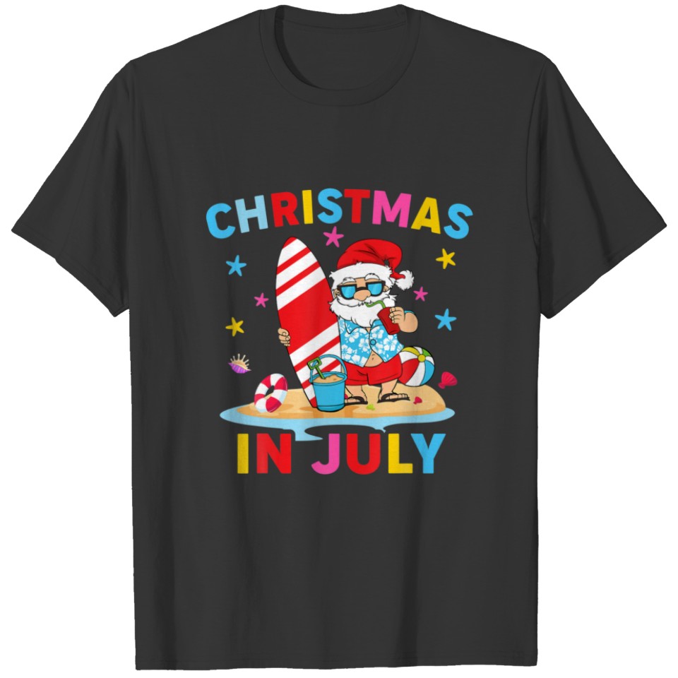 Christmas In July Summer Surfing Surfer Funny Surf T-shirt