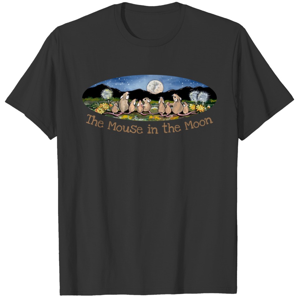 Mouse Family Night Moon Gathering Nature Painting T-shirt