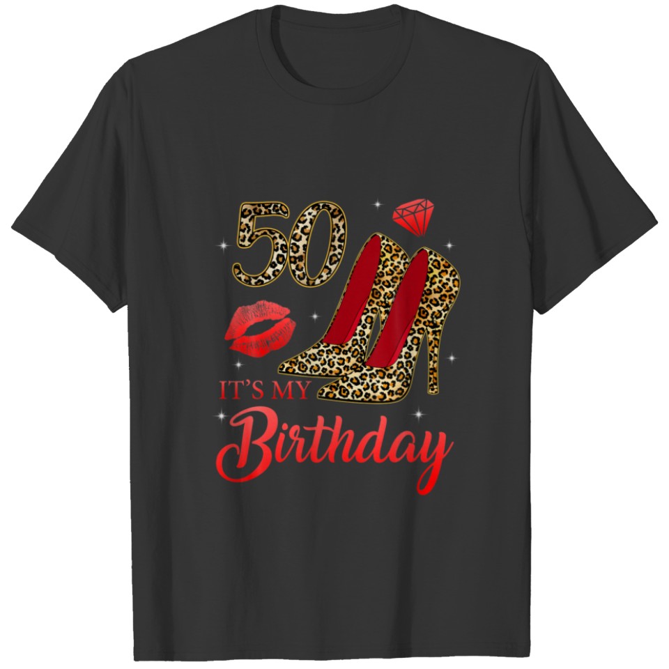 Womens It's My 50Th Birthday Stepping Into 50 Leop T-shirt