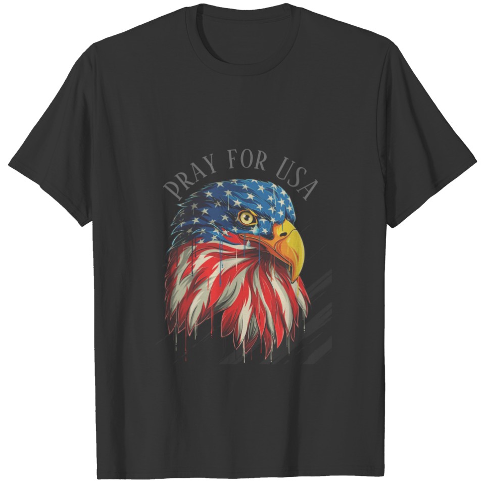 Bald Eagle Bird USA Flag Crying Pray for USA T-shirt