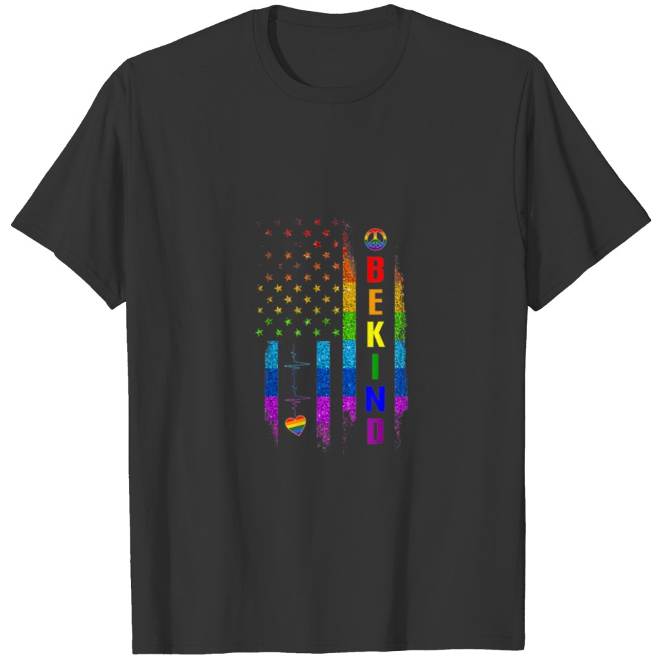 LGBTQ Be Kind Gay Pride LGBT Rainbow American Flag T-shirt