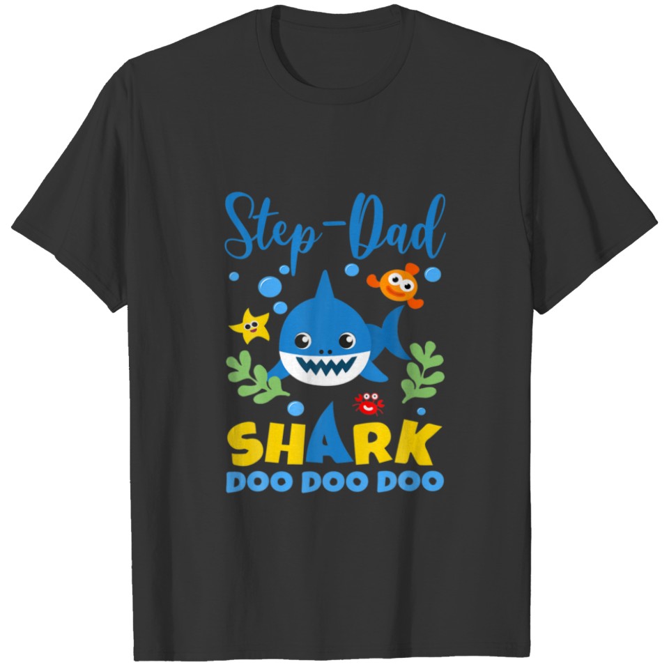 Step-Dad Shark Gift Cute Baby Shark Family Matchin T-shirt