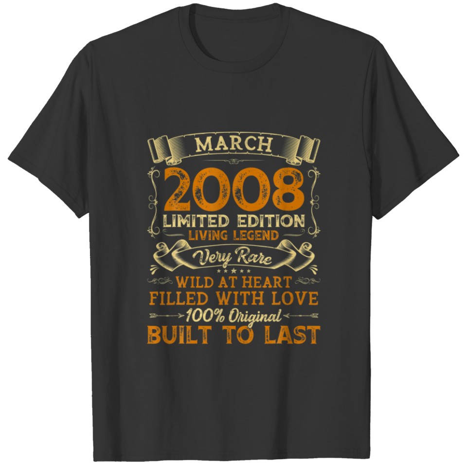 Vintage 14Th Birthday March 2008 14 Years Old Gift T-shirt