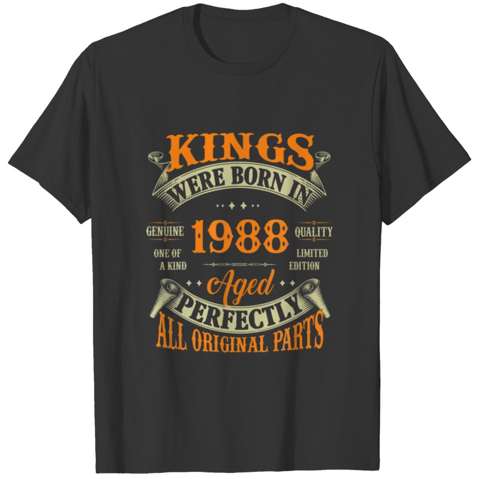 34Th Birthday Gift Vintage Kings Born In 1988 34 Y T-shirt